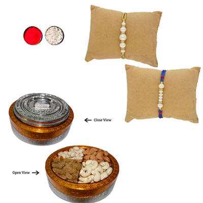 "Whispers Pearl Rakhi Combo - JPRAK-23-03(2 Rakhis), Millionaire Dry Fruit Box - Code DFB9000 - Click here to View more details about this Product